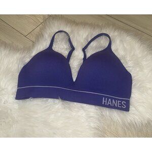 Hanes Originals Womens Ribbed Seamless Contour Bra Wire Free XL Purple MHB004